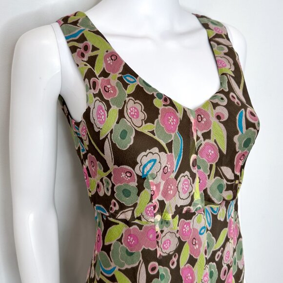 Garnet Hill Vintage Sleeveless Silk Abstract Floral Print Midi Dress Womens Sz 4 - Picture 4 of 14